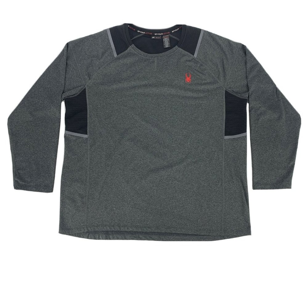 Men's Spyder Active Long‎ Sleeve Pullover Shirt Gray XXL 4-Way Stretch Quick Dry